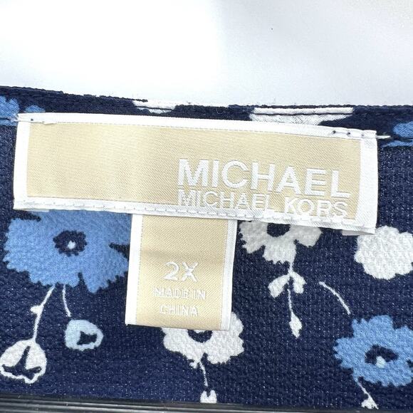 Michael Kors Blue Floral Short Sleeve Tie Waist Top Womens Size 2X - Picture 4 of 4